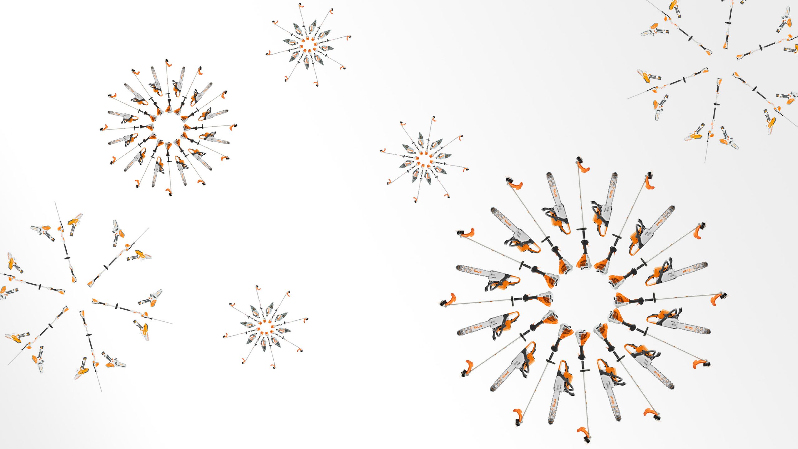 Copos de nieve formados con máquinas ESTIHL de batería